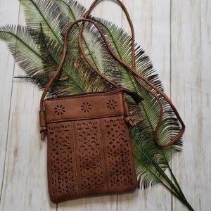 Brown Flora accent crossbody bagVegan Leather